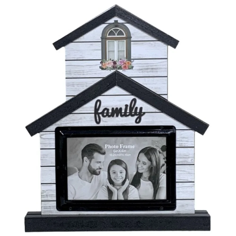 Photo Picture Frame Freestanding House Shape Modern Farmhouse Black White 4x6